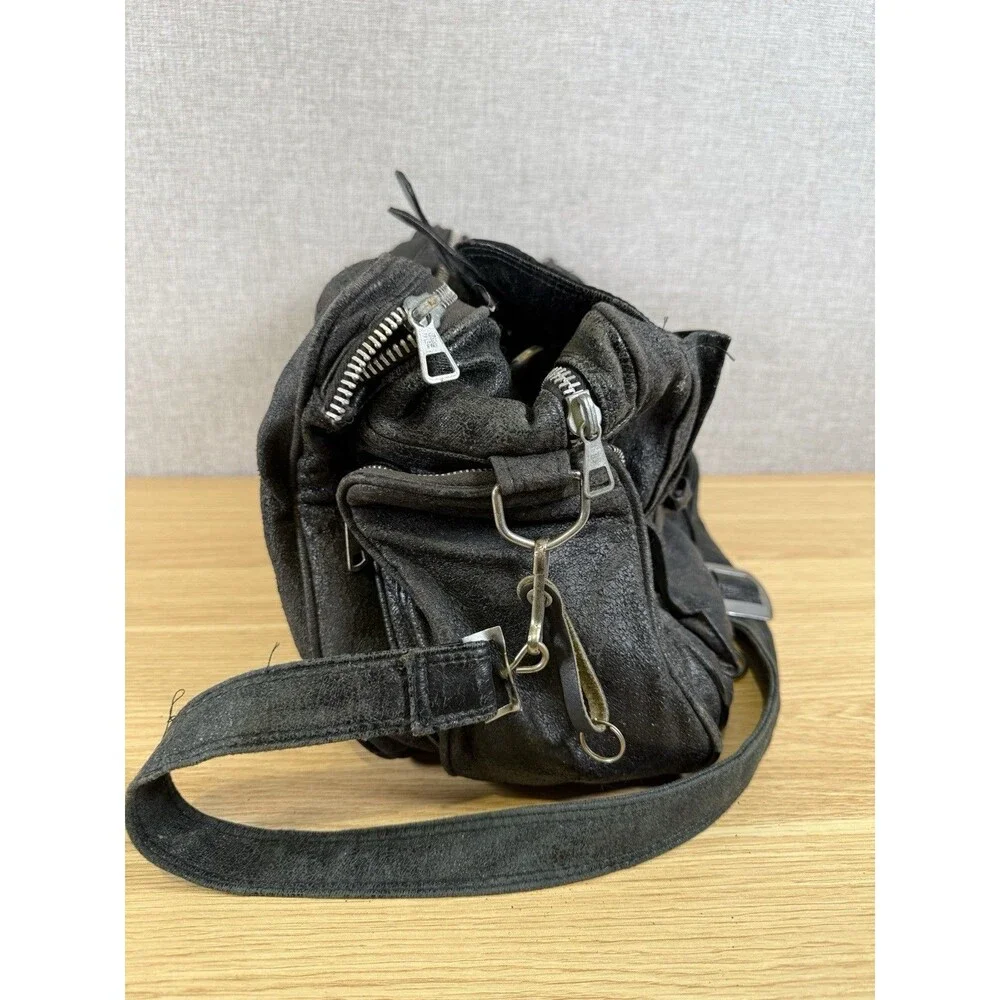 Vintage Unbranded Black Multi-Pocket Utility Crossbody Bag - Heavily Distressed